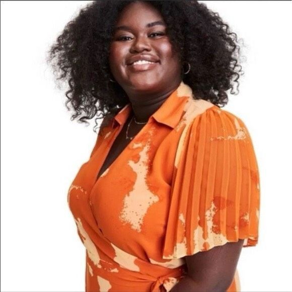 ✨ALEXIS Target Flutter Sleeve Pleated Wrap Sz 3X Dress Orange✨ - Picture 4 of 9